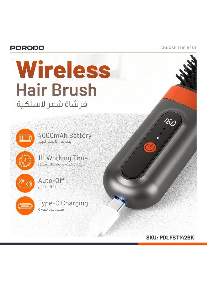 بورودو فرشاة تصفيف شعر محمولة ساخنة، فرشاة سيراميك ساخنة قابلة لإعادة الشحن مع إعدادات درجة الحرارة، تسخين سريع، إيقاف تشغيل تلقائي، شحن من النوع C / فرشاة فرد شعر لاسلكية / مصفف شعر - أسود - Image 4